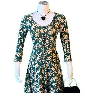 Dark Green A-line patterned dress